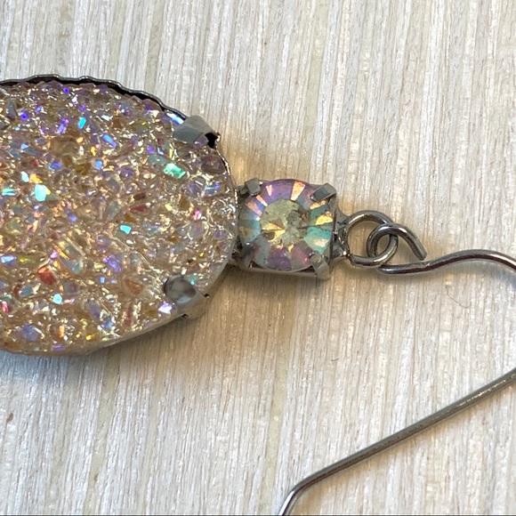 Silver Iridescent Crystal Dangle Earrings - Picture 6 of 7